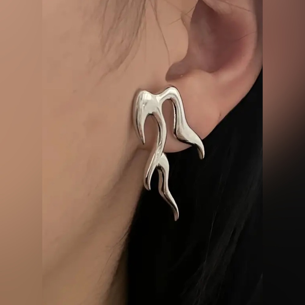 Lightning Flame Stud Earrings | Gold Plated Abstract Statement Earring Goth Punk
